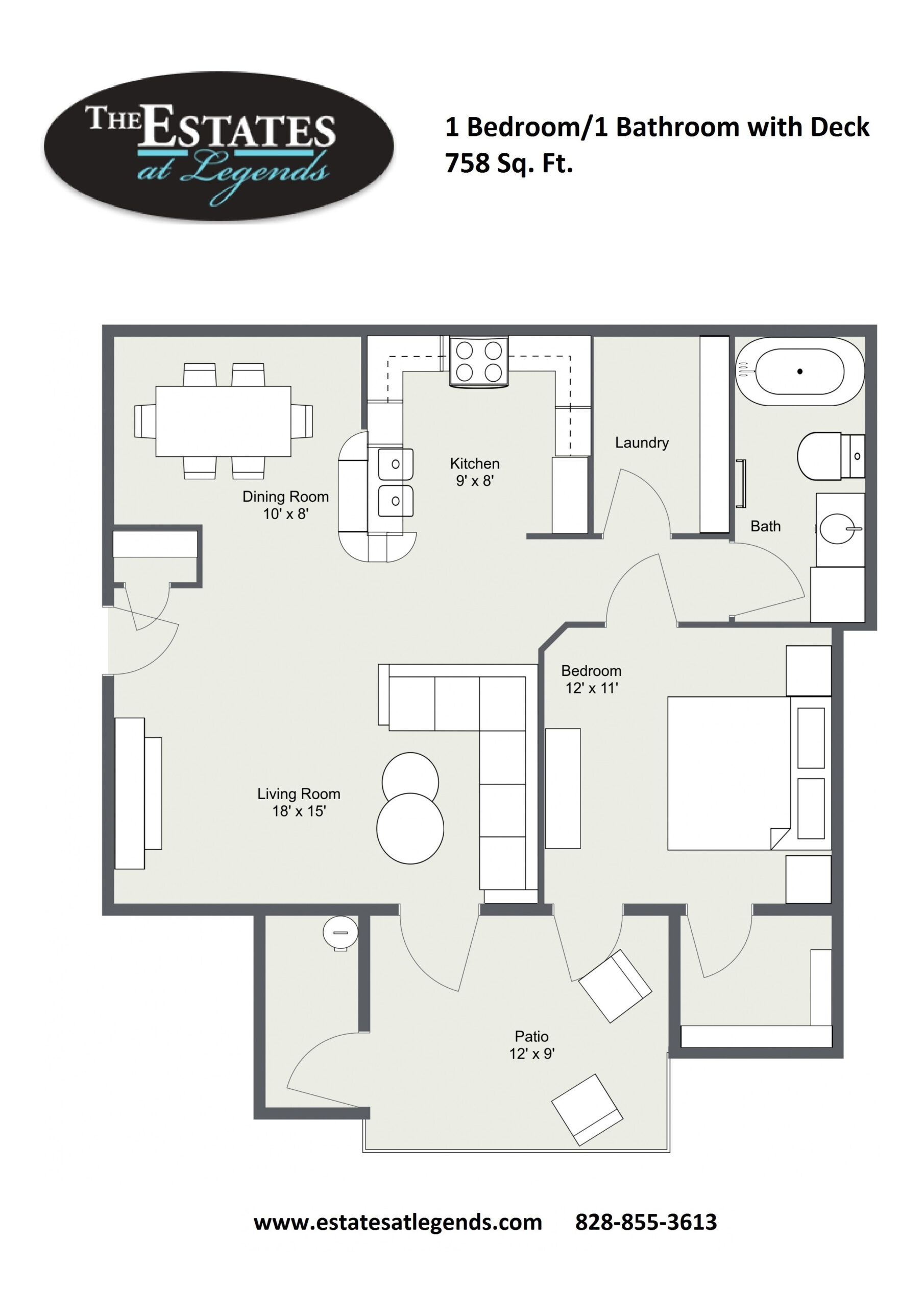 2d - 1 Bedroom 1 Bathroom with Deck