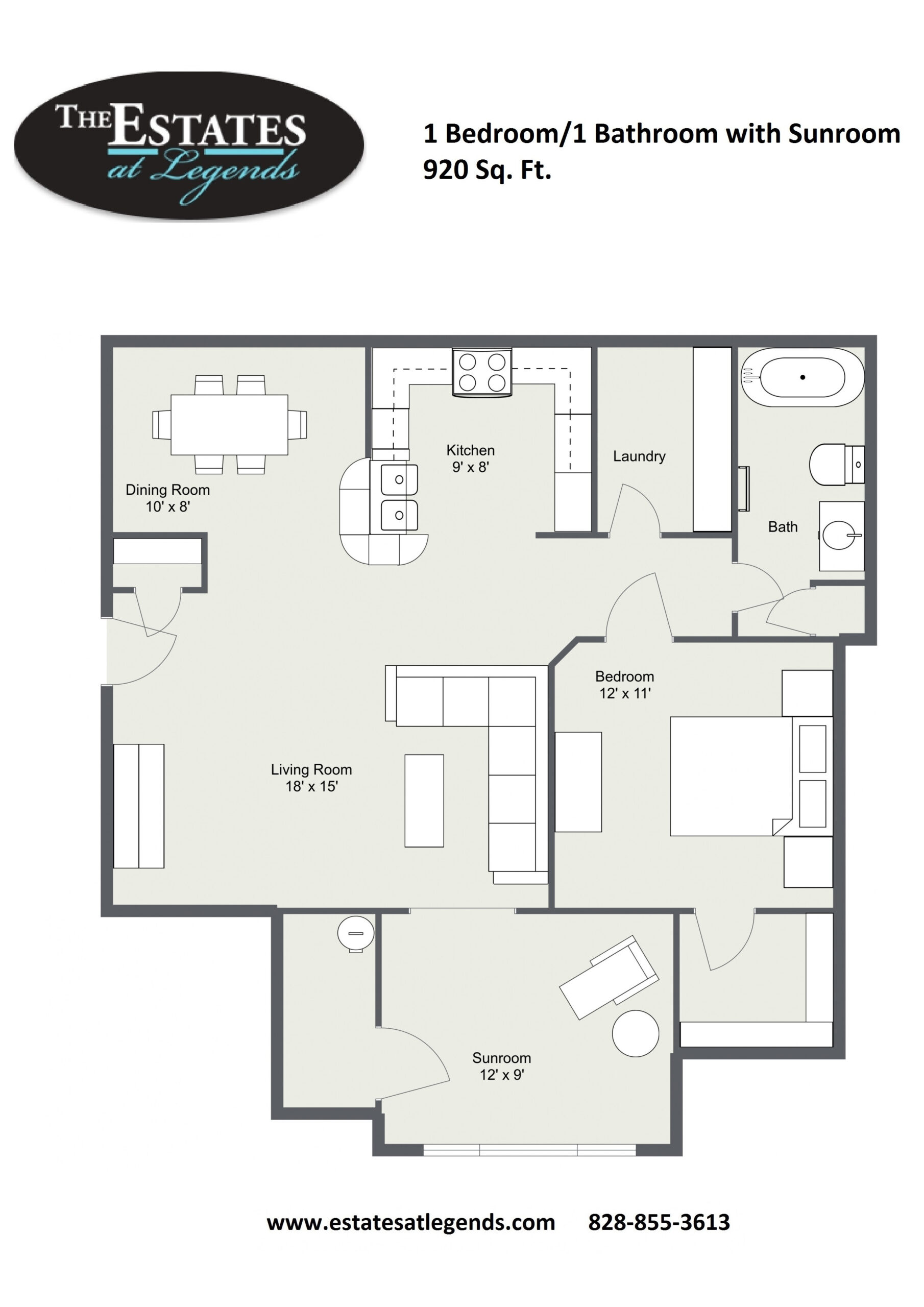 2d - 1 Bedroom 1 Bathroom with Sunroom
