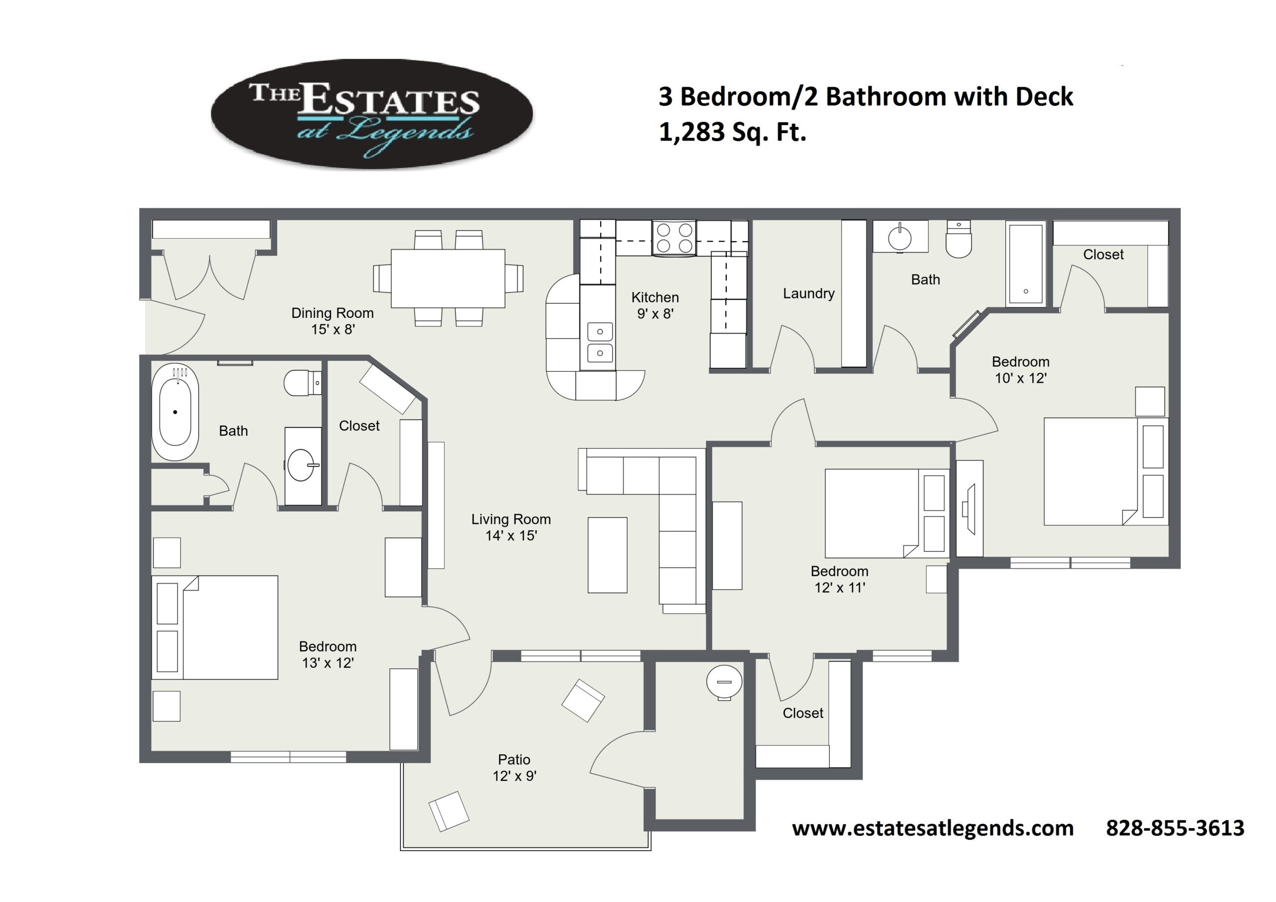 2d - 3 Bedroom 3 Bathroom with Deck