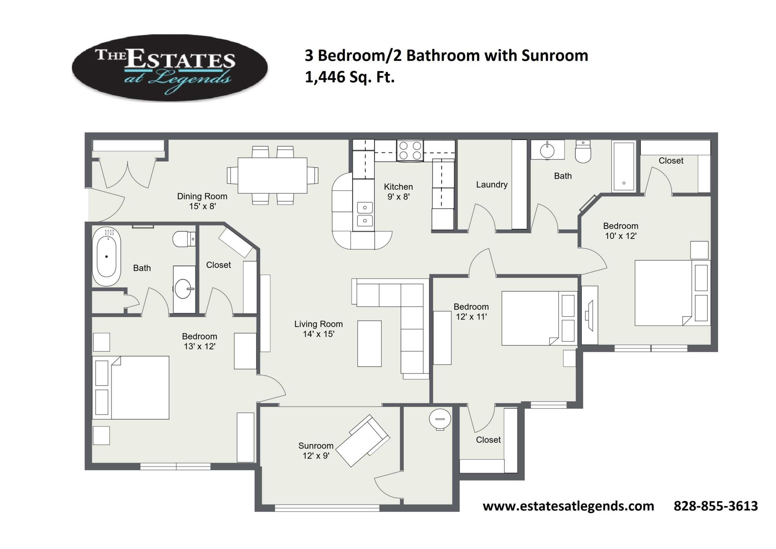 2d - 3 Bedroom 3 Bathroom with Sunroom